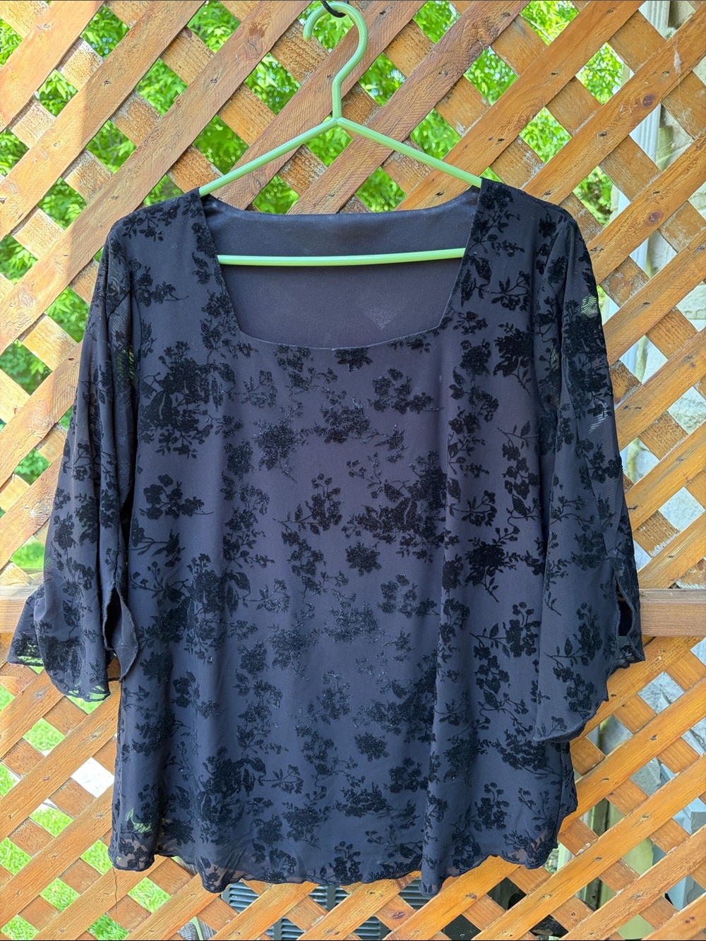 Black Floral Burnout Square-Neck Women's Top